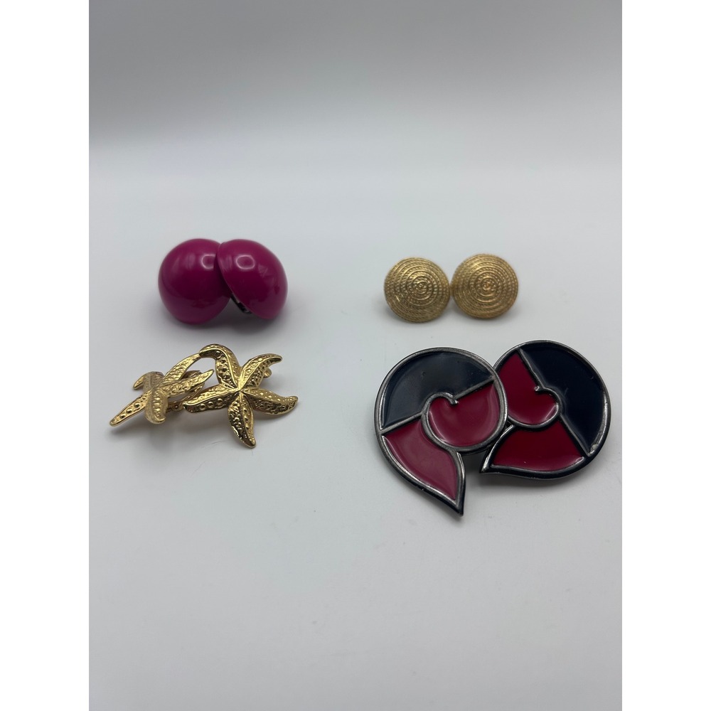 Vintage Clip On Earrings Lot 4 Pairs Starfish Enamel Gold Tone Magenta Retro - Picture 2 of 8
